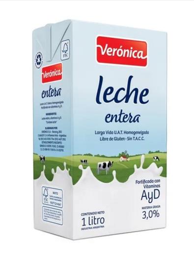 Leche Larga Vida Entera Veronica Tetra x 1 Litro.